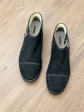 Sorel Major Low Boots Black Leather Suede Zip Ankle Booties Size 9.5